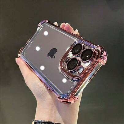 High Quality Transparent Phone Case Compatible With IPhone 17 Pro Max/17 Air 16 Pro Max Plus/16e, 15/14/13/12/11 Pro Max Plus Xs Max, Shockproof Anti-Yellowing Electroplated Frame TPU Soft Back Cover, Perfect Gift For Men & Women,Pink