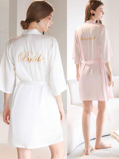 1PC Bathrobe,Bride & Bridesmaid Dress Gown Initial Letter Robe, Morning Robe And Sleeping Robe,Bridal Party Prep Wear, Wedding Ceremony & Reception Accessories Pajama Ladies Spring Summer Wedding Bridesmaid Pajama Bride Dress Bestie Party Embroidered Bathrobe Bride Bathrobe Wedding Party Wedding Supplies Outdoor Wedding Holiday Party Supplies