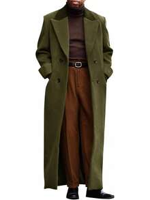 Mens Full Length Trench Coat Notched Lapel Long Jacket Double Breasted Classic Winter Overcoathalloween - 酒紅色 - 查看 9
