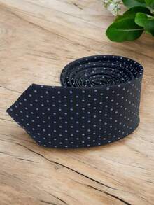Luxury Men's Skinny Tie Polyester Silk Solid Color Polka Dots Slim Jacquard Groomsmen Tie - Màu xanh hải quân - Xem 2