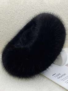 1pc Autumn/Winter Plush Solid Beanie Hat, Thickened Faux Fur Trim Warm Hat With Loop, Women - Multicolor - View 14