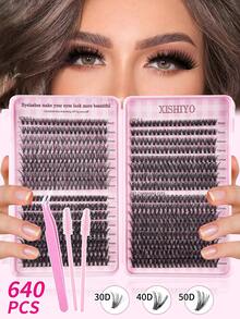 32 Trays 640/624/608pcs Eyelash Clusters, Mixed Length 9-16mm, Suitable For Beginners DIY Eyelash Extension Kit, Essential For Holidays, Halloween Decor, Christmas Gift, Eyelash Clusters, Eyelash Clusters, Individual Lashes, Eyelashes, False Eyelashes - 彩色 - 查看 2