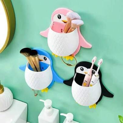 1 Giá treo bàn chải đánh răng gắn tường, Giá lưu trữ Little Penguin, Giá đựng bàn chải đánh răng tự dính, Giá đựng kem đánh răng, Hộp lưu trữ đồ dùng nhà bếp, Mỹ phẩm