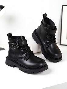 1 par de botas rasteiras infantis novas, botas de cavaleiro infantil, estilo punk, artesanato 3D, design de , adequadas para alunos do ensino fundamental e médio, versáteis para passeios e reuniões, todas as estações