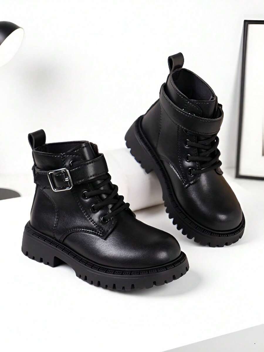 1 par de botas rasteiras infantis novas, botas de cavaleiro infantil, estilo punk, artesanato 3D, design de , adequadas para alunos do ensino fundamental e médio, versáteis para passeios e reuniões, todas as estações