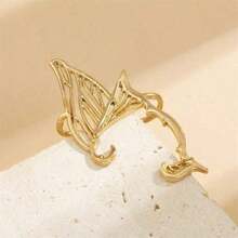 2pcs Elf Ear Jewelry, Butterfly Fairy Wing Ear Stud & Clip Combo, Fashionable Vintage Accessories For Daily Wear Halloween - Gold - View 4