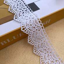 1.5 英寸宽优雅欧洲花卉刺绣花边饰边，10/5/1 码长，适用于沙发垫、枕头装饰、领口、床裙、枕套、桌旗、灯罩、窗帘、家纺装饰、工艺品和缝纫用品，多功能水溶性刺绣花边 - 白色 - 查看 11