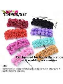 Bó hoa giả bằng xốp 144 bông, hoa hồng mini hình gấu bông, nguyên liệu làm vòng hoa DIY, phụ kiện hộp kẹo, trang trí nhà cửa và đám cưới, hoa cài cổ tay cô dâu, trâm cài áo, phụ kiện đội đầu, trang trí ngày Valentine và năm mới, phụ kiện bánh sinh nhật (Chất liệu nhựa, cần lắp ráp, dễ bị hư hỏng khi kéo mạnh) - 144 chiếc - Xem 2