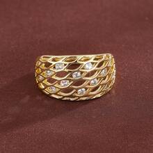 1pc Minimalist Hollow Geometric Design Cubic Zirconia Inlaid Women Ring - Multicolor - View 5