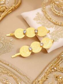 1 Pair Arabian Wedding Jewelry Women Hair Accessories Hair Clip Bridal Gift Gold Plated Coin Hairpin
