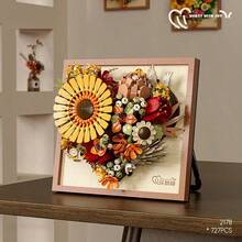 Nuevo conjunto decorativo de bloques de construcción montados a mano con marco con forma de corazón y flor en forma de corazón en flor, adorno de escritorio, artesanía - Flores exuberantes, adecuado para el Día de San Valentín, el Día de la Madre, regalos de cumpleaños, regalos navideños de alta gama