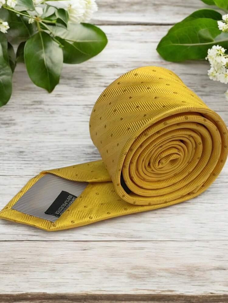 Luxury Men's Skinny Tie Polyester Silk Solid Color Polka Dots Slim Jacquard Groomsmen Tie - Dorado - Añade 4