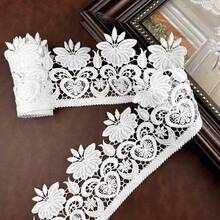 4.33 Inch Wide Retro Embroidered Lace Trim With Lotus Flower Pattern, Suitable For Clothing, Skirts, DIY Projects, Holiday Gifts, Curtain Edges, Hollow Heart Lace 5/3/1 Yard | Elegant Decoration, Fine Retro Embroidery, Intricate Design - White - View 7