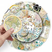 50pcs Retro Vintage World Map Graffiti Creative Decorative Stickers For Notebook, Tablet, Planner - Multicolor - View 8