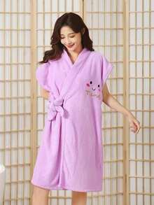 女士沐浴后浴袍，柔软舒适，适合桑拿、水疗等场合，带口袋，刺绣口袋浴袍，成人睡袍，带腰带，吸水性强，柔软舒适，是送给女性的理想礼物。浴巾、可穿戴浴巾、长袍、浴袍、浴室装饰、浴室配件、情人节礼物 - 和尚袍浴巾 - 查看 18
