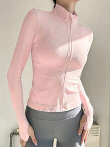 Women's Professional Seamless Zipper Jacket, Tight-Fitting Activewear For Running, Gym, Yoga - Baby Pink - View 6