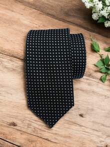 Luxury Men's Skinny Tie Polyester Silk Solid Color Polka Dots Slim Jacquard Groomsmen Tie - 黑與白 - 查看 1