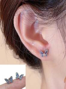 2 Stücke/Set zarte rosa, weiße, blaue Schmetterling Titan Stahl Hypoallergene Ohrknorpel Ohrstecker, funkelnde zweifarbige Schmetterling Titan Stahl Ohrclips Ohrringe, 20G Gewindeohrringe mit Strass
