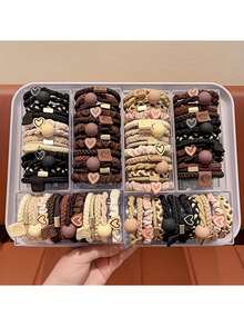 Set da 5 fasce per capelli in gomma color caffè per donne, versione aggiornata, fascia per capelli audace, accessori semplici per capelli, senza danneggiare i capelli, accessori per capelli da donna, strumenti per capelli, accessori di bellezza, accessori per capelli ricci da donna, autunno, viaggio