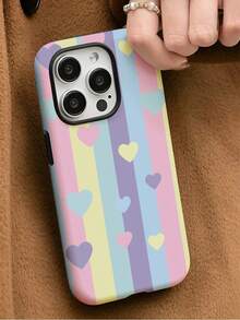 Stylish And Vibrant Heart Design Stripe 2-In-1 Protective Phone Case - Compatible With Galaxy S25/S25 Plus/S25 Ultra/S24/S24 Plus/S24 Ultra/S24 FE/S23/ S23+/S23 Ultra/S22/S22+/S22 Ultra/S21/S21+/S21 Ultra/S20 ULTRA/A71/A56/A55/A54/A53/A52/A34/A26/A15/A16/A14/A13/A06 And Phone17,17Air,17pro,17pro Max,16,16plus,16promax,15Plus,15Pro,15ProMax,14,14Plus,14Pro,14ProMax,13,13Pro,13ProMax,12,12Pro,12ProMax,11,11Pro,11Pro Max, Is A Thoughtful Birthday Gift For Your Girlfriend, Boyfriend And Friends. - 彩色 - 查看 2