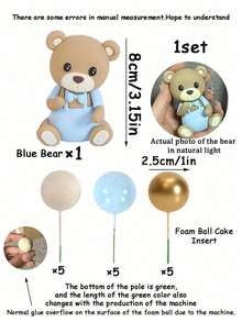 16件套 - 可爱泰迪熊蛋糕装饰，泡沫球蛋糕装饰（多种颜色），婴儿派对蛋糕装饰，软橡胶娃娃装饰，泰迪熊生日蛋糕装饰，婴儿派对装饰，性别揭晓派对（蓝色） - 彩色 - 查看 2