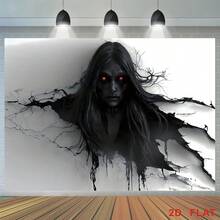 Banner plat 2D pentru petrecere de Halloween, design de perete cu demon negru cu păr lung, material durabil, nu necesită electricitate, perfect pentru casă bântuită, bar și decorare de petrecere, decor de Halloween - 1 buc - Vizualizare 1