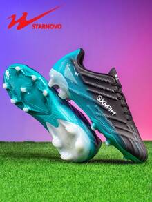STARNOVO 男士足球鞋，青少年户外运动足球鞋，防滑长钉鞋底，适合足球比赛、训练、竞赛、世界杯和其他运动 - 黑色 - 查看 5