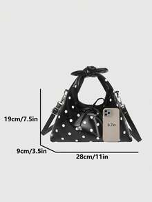 Sirith 时尚波点手提包女百搭单肩斜挎包复古蝴蝶结装饰抽绳新月包 - 彩色 - 查看 6