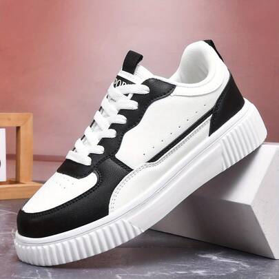 أحذية تزلج للرجال ذات الأربطة السميكة - أحذية رياضية مضادة للانزلاق وتزيد من الارتفاع، أحذية خفيفة الوزن للشارع، أحذية رياضية بيضاء متعددة الوظائف للربيع