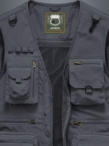 Non-Stretch Outdoor Men's Spring/Autumn Thin Vest With Multi-Functional Pockets, Casual Utility Fishing & Photography Jacket - Grey - View 3