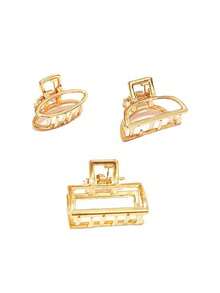 3 Pieces Minimalist Hair Clip For Daily Use In Girls' Casual Hairstyles Gold Hair Claw Clips - Vàng - Xem 2