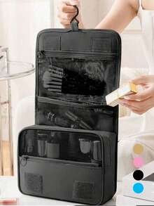 1pc Waterproof Travel Makeup Bag, Hanging Toiletry Bag, Double Layer Cosmetic Organizer Bag, Large Capacity Bathroom Toiletry Bag, Multi-Functional Travel Toiletry Bag, Portable PVC Cosmetic Bag, Holiday Ladies Beach Bag, Travel Bag, With Hook, Double Layer, PVC, Waterproof, Large Capacity, Suitable For Outdoor Travel, Business Trip, Home Storage, Travel, Holiday Outing, Party, Travel Essentials, Cruise Essentials, Holiday Essentials, Back To School Toiletry Bag, Bedroom Decor, Holiday Gift, Birthday Gift, Minimalist Design