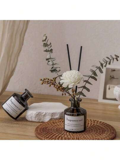 1pc 50ml Flameless Essential Oil Diffuser With Dried Flowers & Rattan Sticks, Fresh Air Freshener For Bedroom, Living Room, Bathroom, Aromatherapy Diffuser, Home Fragrance, House Freshener