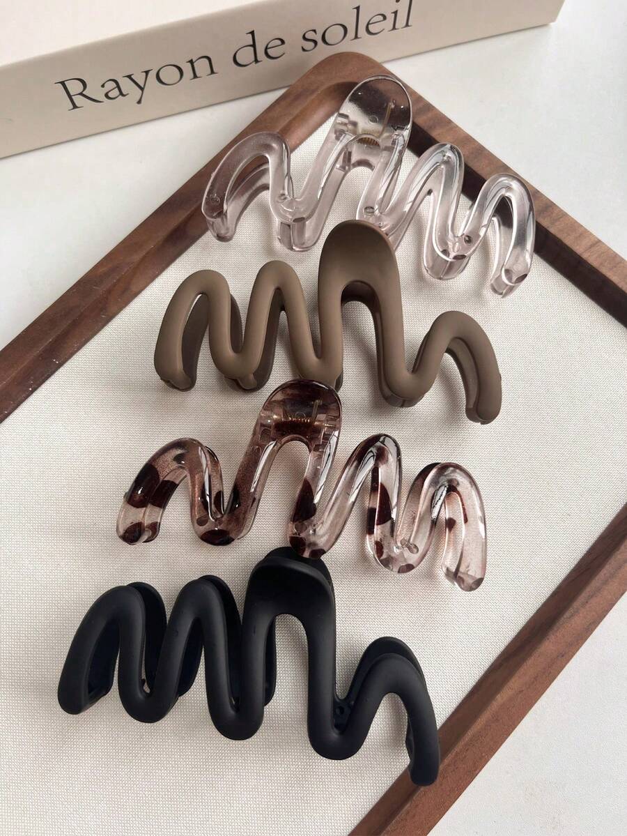 4个装女士方形黑色、咖啡色、绿色、粉色轻便塑料发夹，时尚百搭优雅发饰，适合日常佩戴、洗脸/洗头、化妆、搭配服装，时尚抓夹，秋季发饰，女士冬季度假装扮，夏季海滩装扮。 - 彩色 - 查看 1