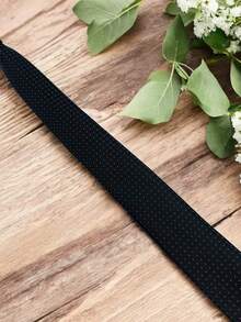 Luxury Men's Skinny Tie Polyester Silk Solid Color Polka Dots Slim Jacquard Groomsmen Tie - 霧霾藍 - 查看 3