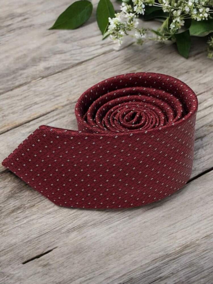 Luxury Men's Skinny Tie Polyester Silk Solid Color Polka Dots Slim Jacquard Groomsmen Tie - 紅白色 - 查看 4