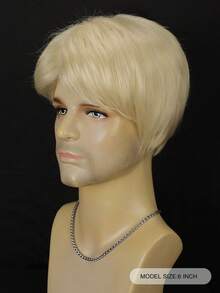 男士短款金色假发，自由分发，日常假发，带刘海，合成假发，透气玫瑰网帽，150% 密度，非常适合日常佩戴万圣节派对角色扮演服装