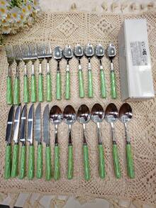 Bộ dao nĩa và nĩa bằng thép không gỉ cán gốm cao cấp 4/24 món, bao gồm dao bít tết, nĩa, thìa tráng miệng, thìa súp, thiết kế trang nhã và độc đáo, phù hợp cho gia đình, nhà hàng, nhà bếp, bữa ăn hàng ngày, tiệc tùng và các buổi họp mặt ngày lễ. - Nhiều màu - Xem 10