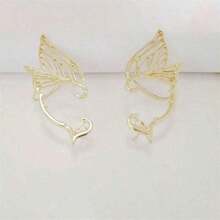 2pcs Elf Ear Jewelry, Butterfly Fairy Wing Ear Stud & Clip Combo, Fashionable Vintage Accessories For Daily Wear Halloween - Gold - View 5
