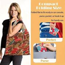 1 Stück faltbare, mehrfarbig bedruckte, aus Polyester gefertigte, tragbare, modische, strapazierfähige Einkaufstasche mit großer Kapazität, geeignet für Supermarkteinkäufe, Reisen, Aufbewahrung von Gemüse/Obst/Möbeln/Spielzeug, Rose Schreibtisch Tasche, auch geeignet für Feiertage/Feiern