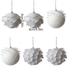 3pcs Christmas White Petal Ornament Balls, Christmas Atmosphere Decor, Foam Decorations For Christmas Tree - أبيض - مشاهدة 3