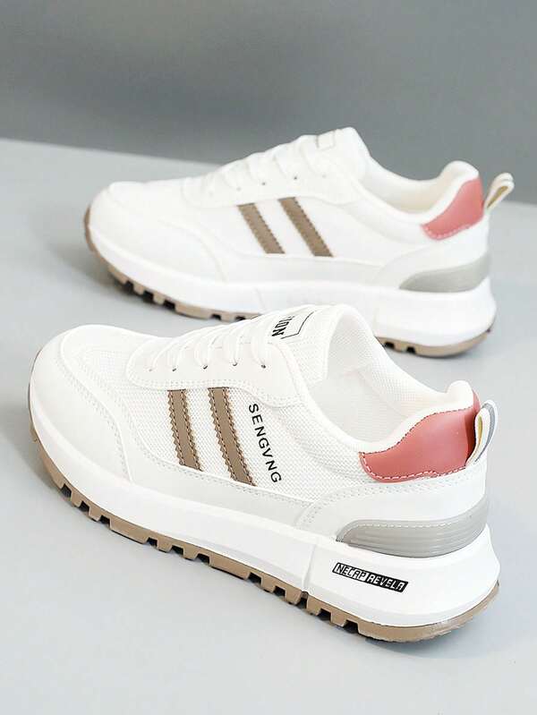 New Platform Chunky Sneakers For Women, Breathable Thick Sole Casual Patchwork Versatile Sport Shoes, Summer