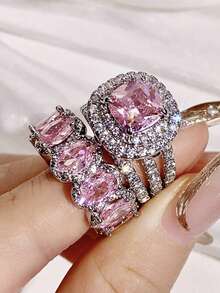 2pcs/Set Set Rings For Women White Cubic Zirconia Rings Gorgeous Wedding Accessories Eternity Jewelry - Ring Set - View 8