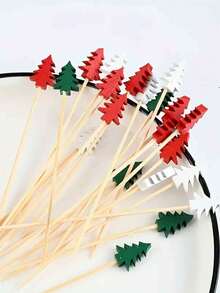 400/200/100/80/20pcs Bamboo Food Picks, Christmas Tree Food Picks, Appetizer Decorative Toothpicks With Leaves, Fruit Skewers, Pumpkins, Acorns - Multipurpose Toothpicks For Thanksgiving, Halloween, Christmas, Easter And Parties - Multicolor - View 5
