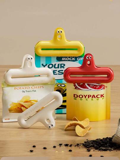 1个毛毛虫密封防潮零食夹厨房密封固定夹多功能家用保鲜密封夹适用于各种塑料袋和零食袋厨房分类收纳厨房配件多种颜色可选四季必备