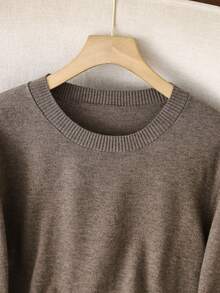 GIGOGOU 女士薄款保暖休闲毛衣上衣，柔软舒适，简约时尚，秋季服装 - 咖啡棕 - 查看 4