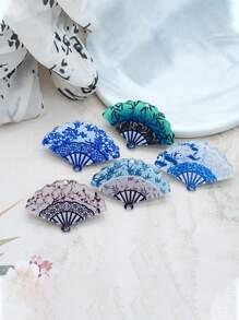 10pcs Chinese Retro Double-Sided Printed Double-Hole Ceiling Fan Accessories Willow Leaves, Plum Blossom DIY Acrylic Handmade Fan Bracelet Pendant