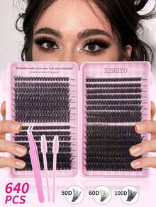 32 Trays 640/624/608pcs Eyelash Clusters, Mixed Length 9-16mm, Suitable For Beginners DIY Eyelash Extension Kit, Essential For Holidays, Halloween Decor, Christmas Gift, Eyelash Clusters, Eyelash Clusters, Individual Lashes, Eyelashes, False Eyelashes - 彩色 - 查看 10