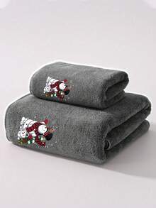 Christmas Bath Towel Set (1pc/2pcs) - Extra Large, Super Soft Microfiber Towels With Santa/Snowman/Elf Print, Quick Dry & Highly Absorbent, Festive Guest Towels, Perfect Christmas Gift For Family, Home Decor (34*75cm&40x80cm & 70x140cm&90*170cm) - Dark Grey - View 11