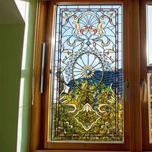 1片简约彩色图案静电吸附玻璃贴纸，双面印刷窗贴，带可见背胶，赠送礼品 - 彩色 - 查看 1